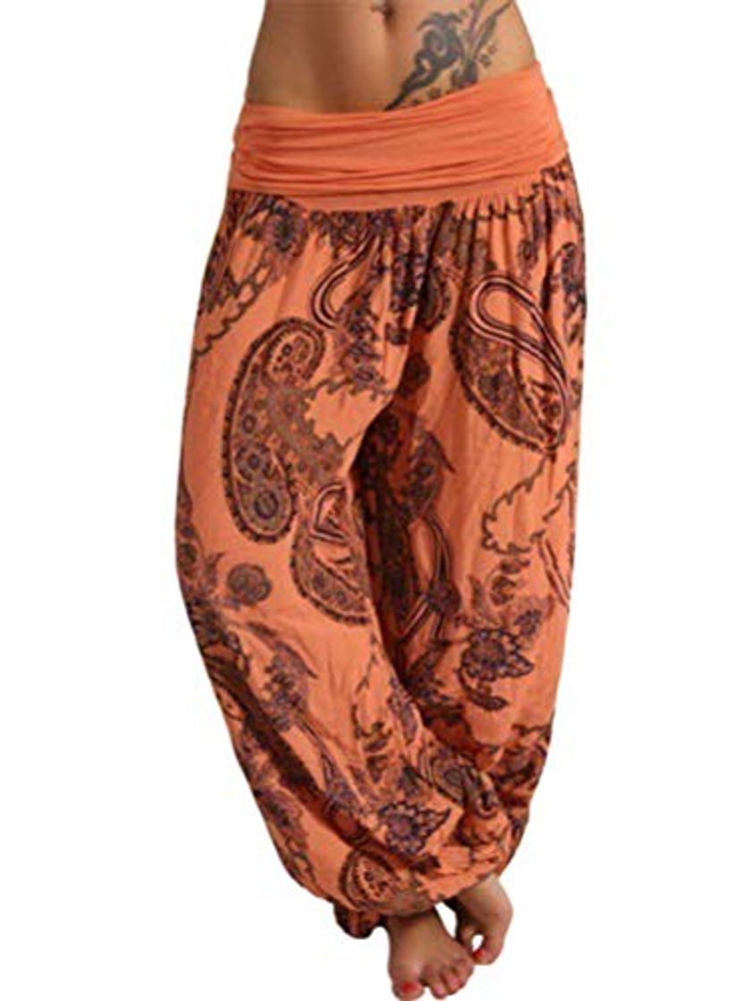 Moda Tomwell Harem Pantalón para Mujer Casual Boho Floral Aladin Bombacho Baggy Yoga