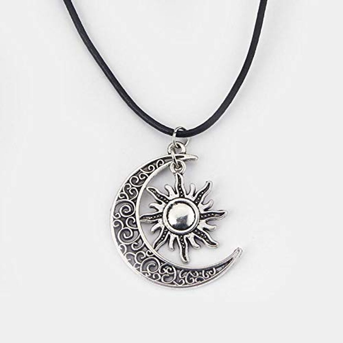 Moda SWAOOS Moda Luna Creciente Sol Colgante De Encanto Cuero Negro Boho Colar