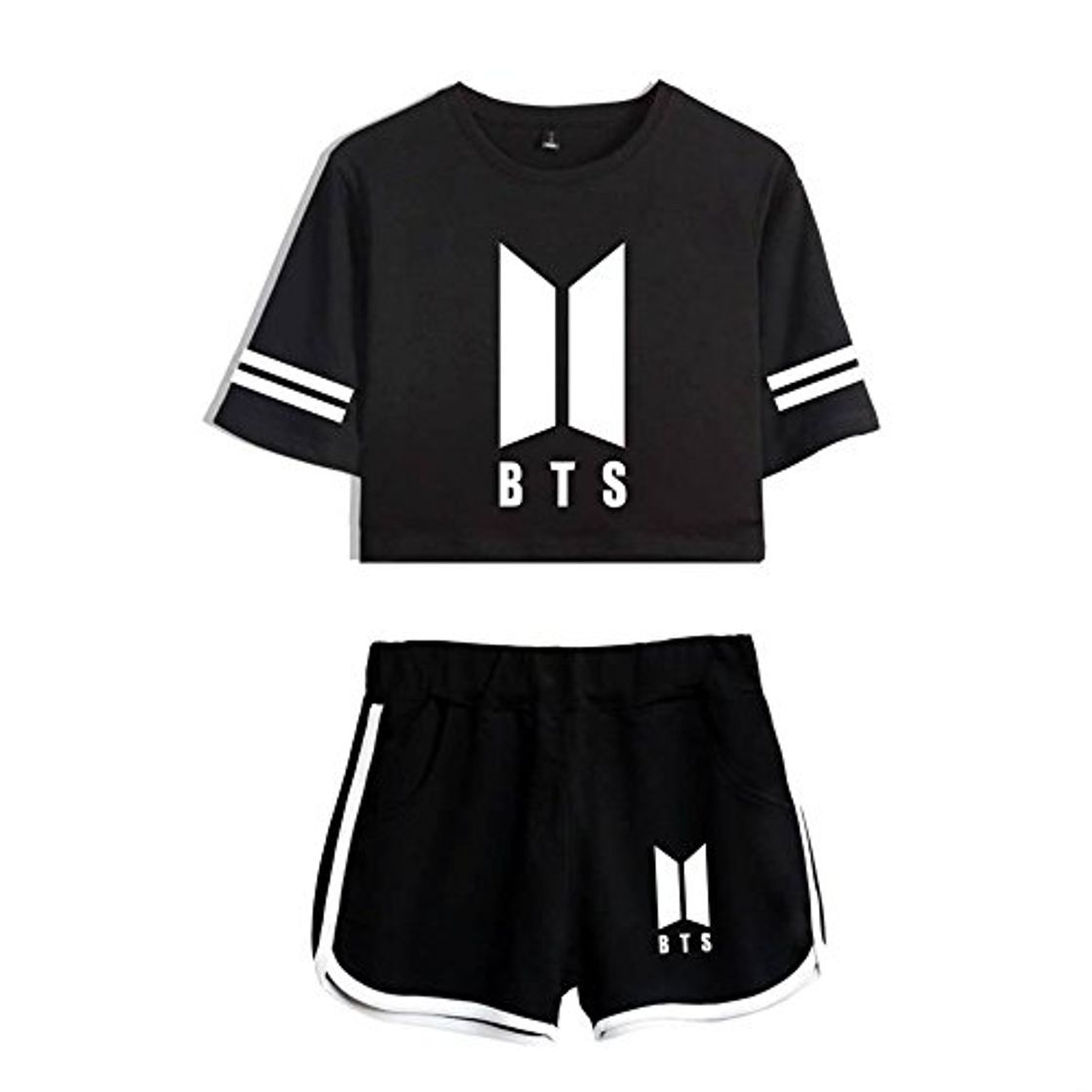 Moda Summer Camiseta Unisex BTS Fans KPOP Set Ombligo Traje De La Manga Corta y Pantalones Cortos Camiseta