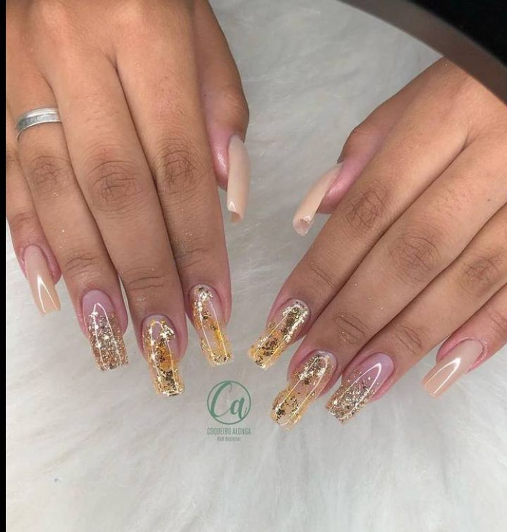 Fashion nail decorated with gold leaf