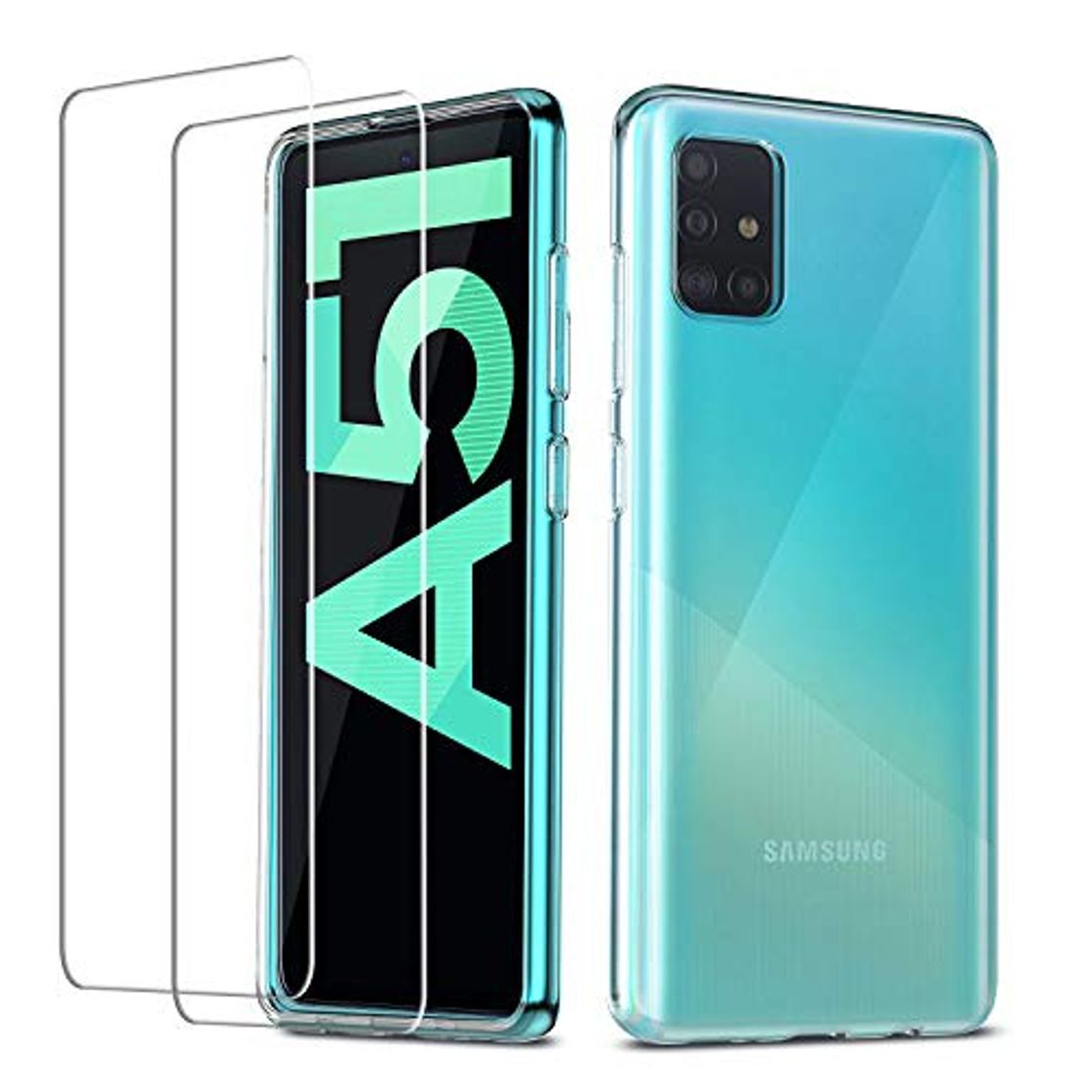 Producto QHOHQ Funda Samsung Galaxy A51+2 Pack Cristal Templado Protector de Pantalla Samsung