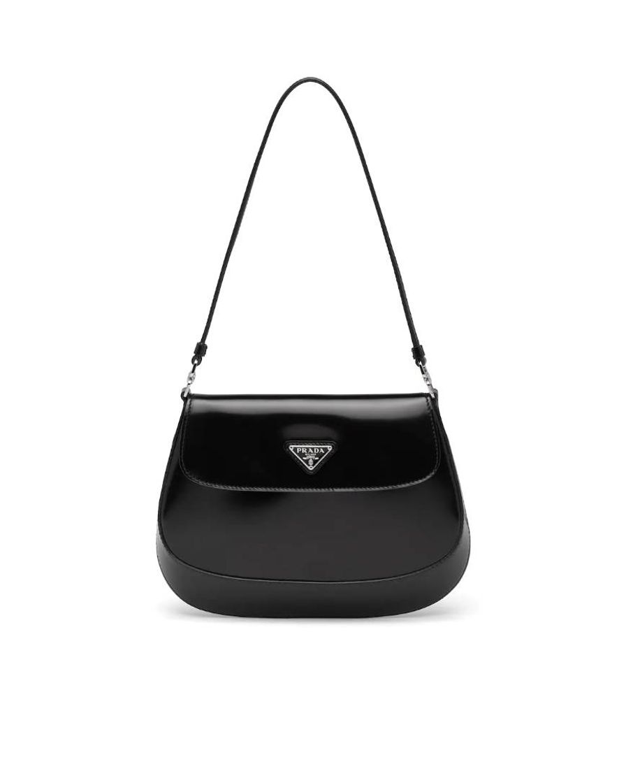 Fashion Prada Cleo brushed leather shoulder bag with flap