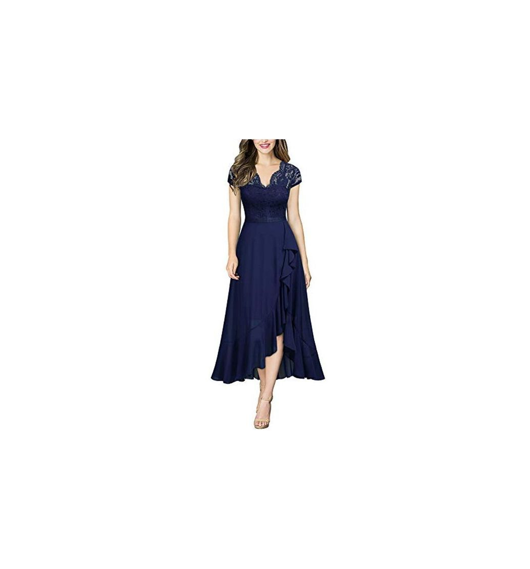 Producto Miusol Encaje Gasa Alto Bajo Noche Vestido Largo para Mujer Azul XX