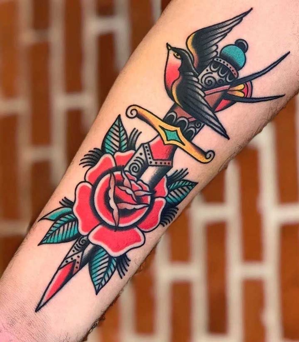 Fashion Tatuagem de espada com flor