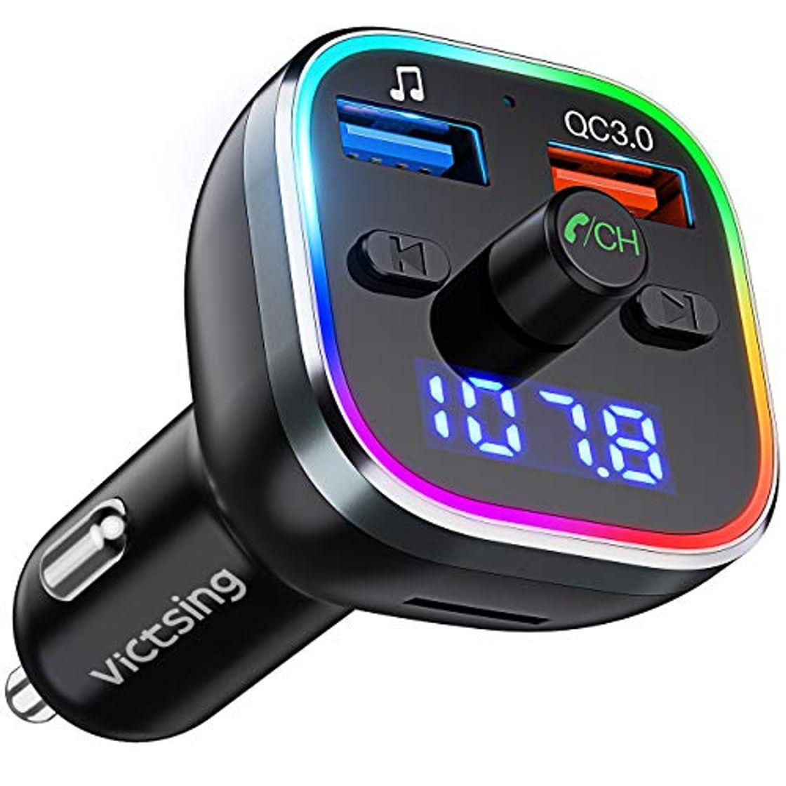 Social Transmisor FM Bluetooth V5.0, [RGB 7 Colores Luz de Anillo] VicTsing Manos
