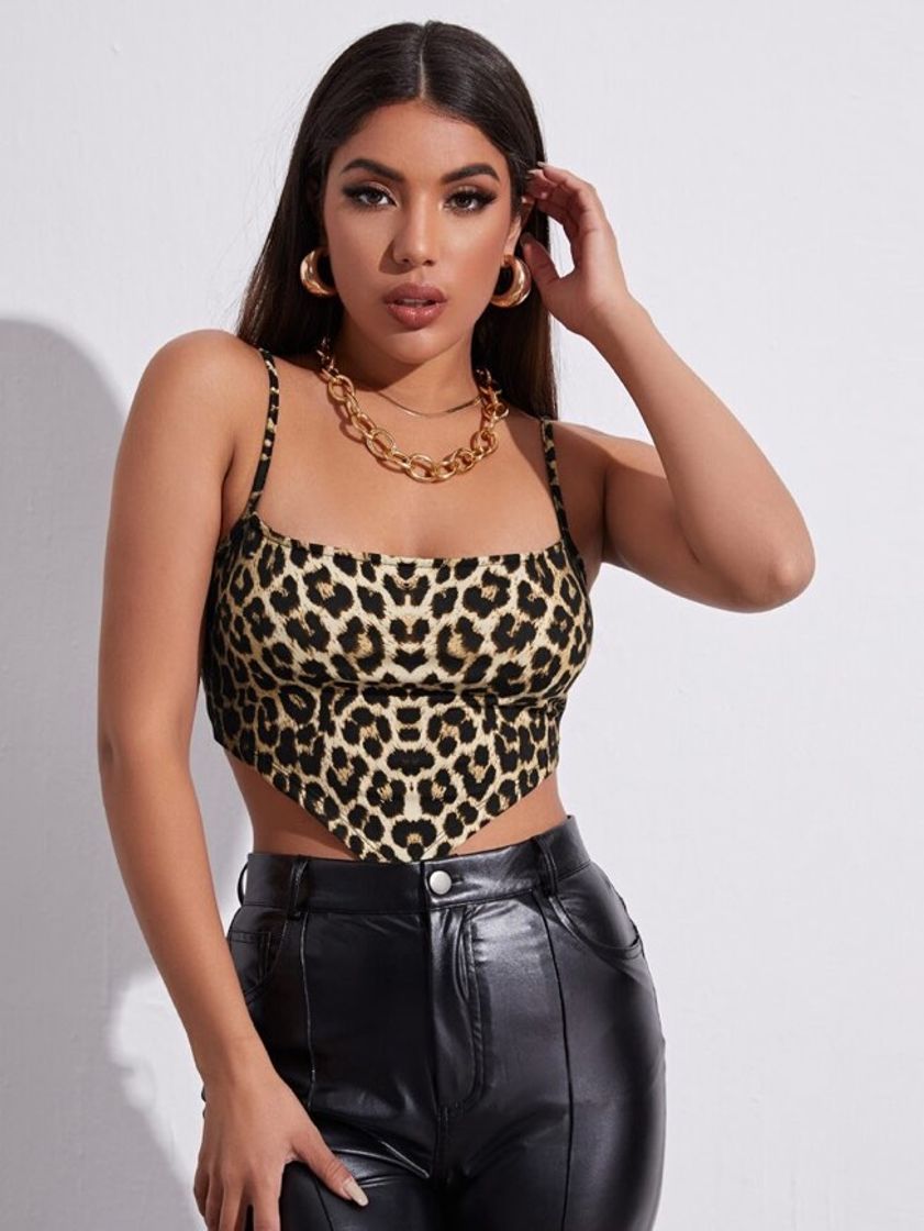 Moda SHEIN Hanky Hem Leopard Cami Top