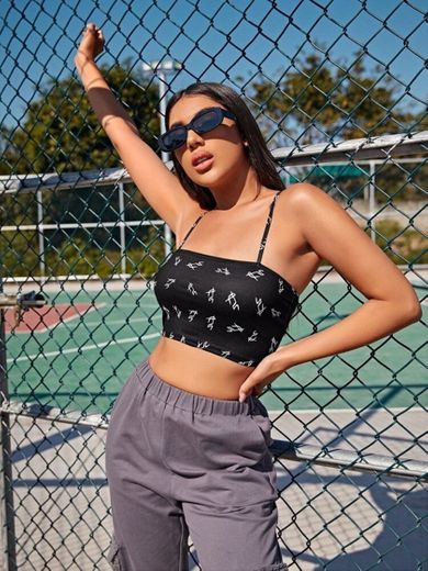 SHEIN Top Suspensório Estampado