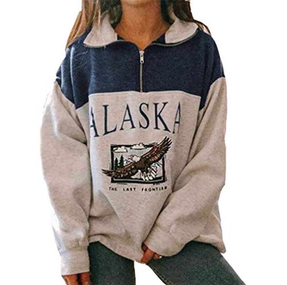 Onsoyours Sudaderas Mujer sin Capucha Sudadera Oversize Tallas Grandes Casual Deportivas Manga Larga Cuello Redondo Basicas Anchas Juveniles Chica Invierno Pullover Simples Azul XXL
