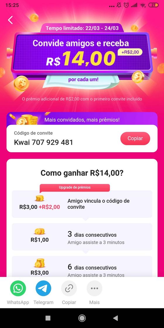 Moda Kwai app para ganhar dinheiro assistindo vídeos e convidando