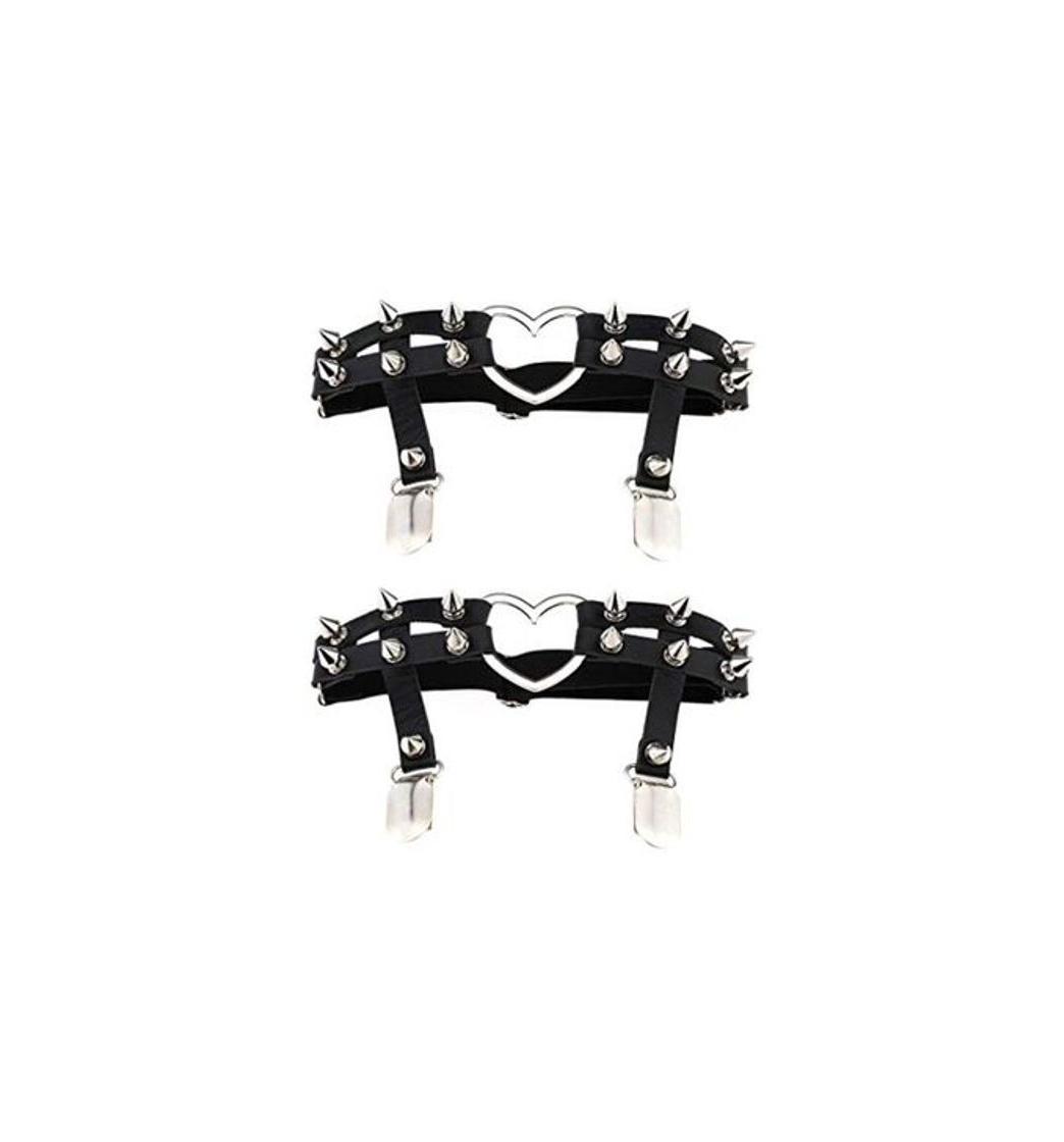 Social Women Girl Sexy Leather Heart Garters Punk Rock Rivet Stud Leg Ring 2pcs