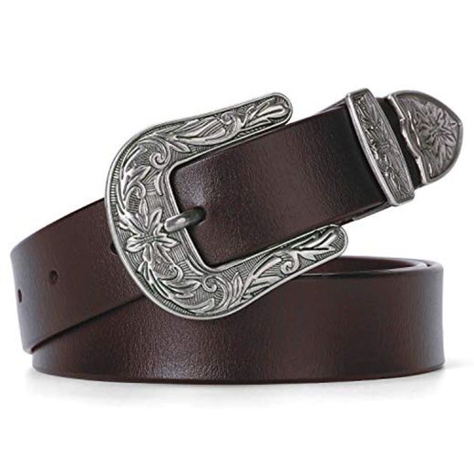 Viannchi Cinturón Mujer Cowboy – Cinturón de piel genuina con hebilla grabada