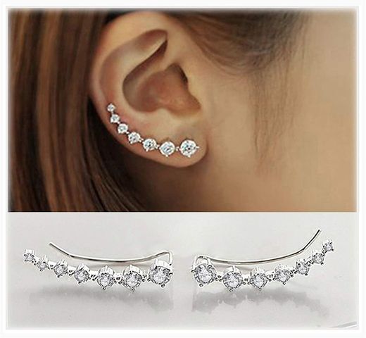 7 Cristales Ear Cuffs Hoop Climber S925 Sterling Pendientes de plata Pendiente