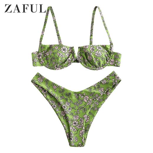 ZAFUL Mujer Sólido Tanga Corte Alto Bikini Conjuntos