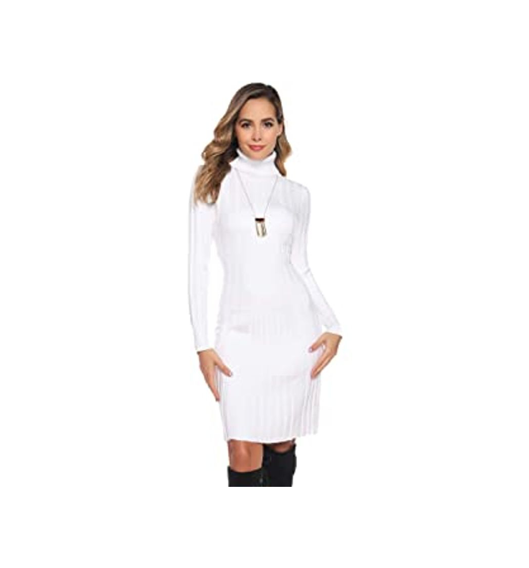 Fashion Hawiton Vestido de Punto para Mujer Elegante Vestido de Suéter de Cuello Alto Jersey de Manga Larga de Una Línea para Otoño Invierno