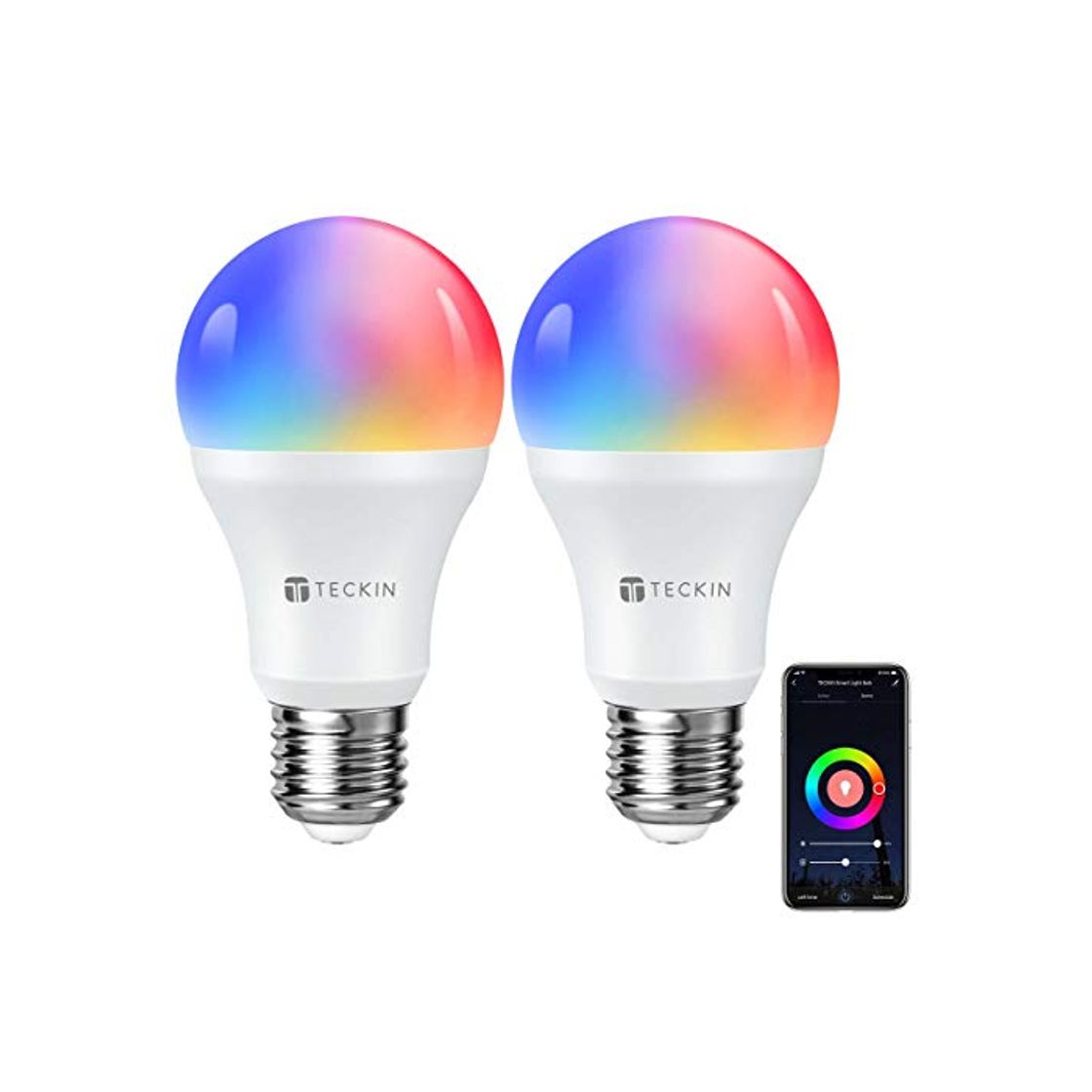 Social TECKIN Bombilla LED inteligente WiFi ajustable y lámpara multicolor Funciona con Google