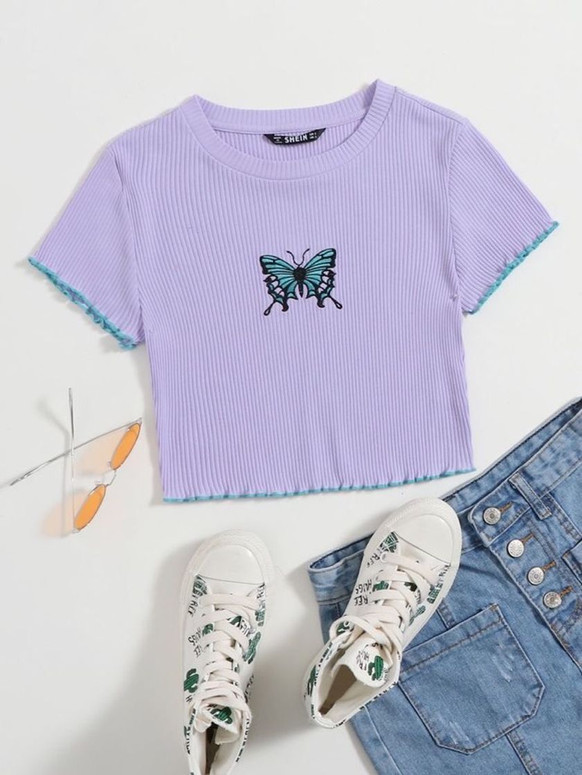 Moda Cropped lilás com borboleta💜🦋