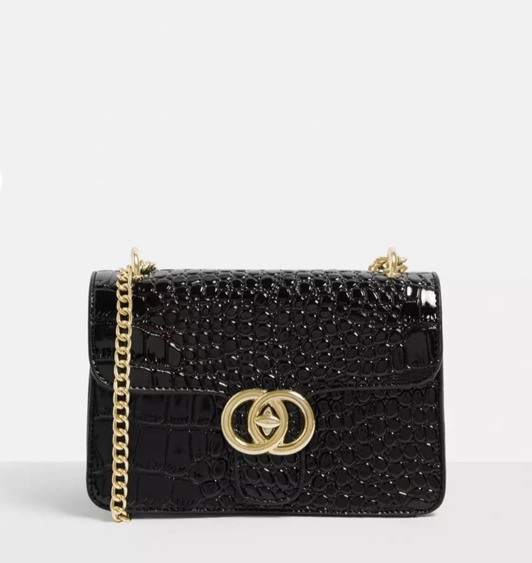 Moda Black Mock Croc Double Ring Cross Body Bag | Missguided