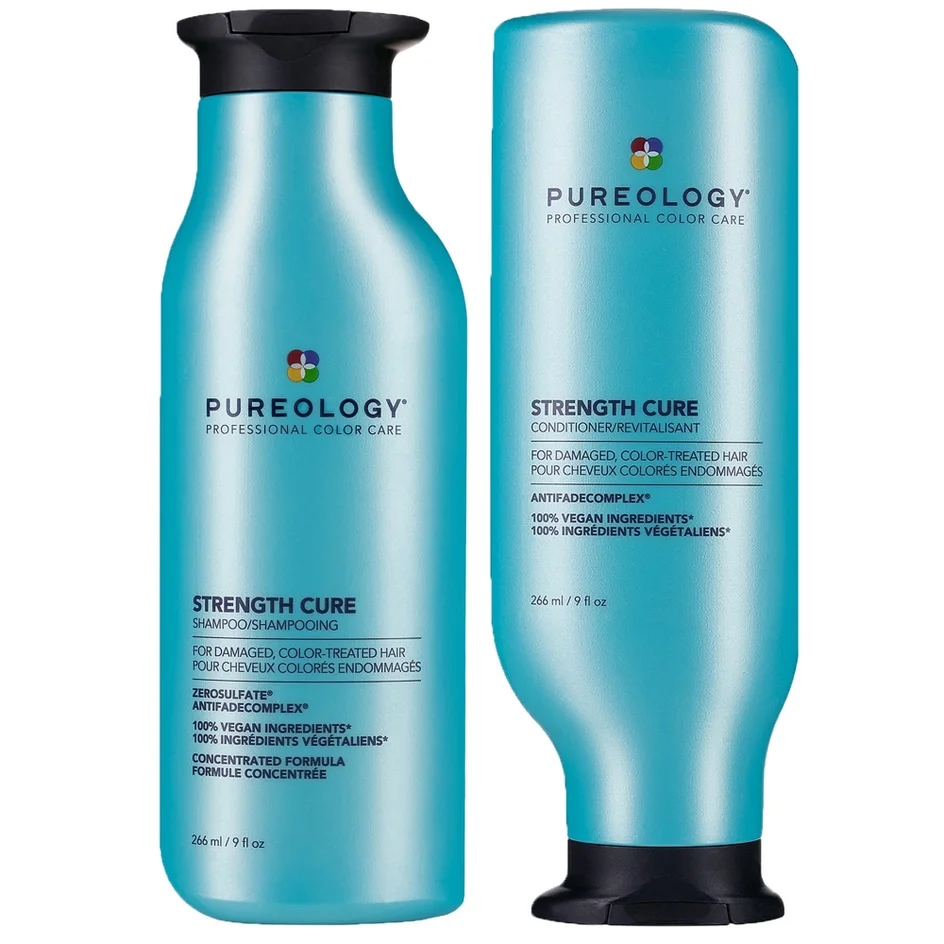 Social Pureology Strength Cure Shampoo and Conditioner Bundle for Damaged Hair, Sulphate Free for a Gentle Cleanse with Vegan Formulas