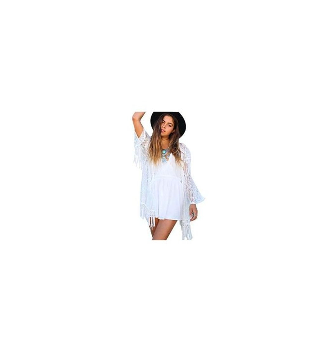 Moda iMixCity Mujeres Praia de Encaje Kimono Cardigan Ganchillo de La Vendimia Borlas