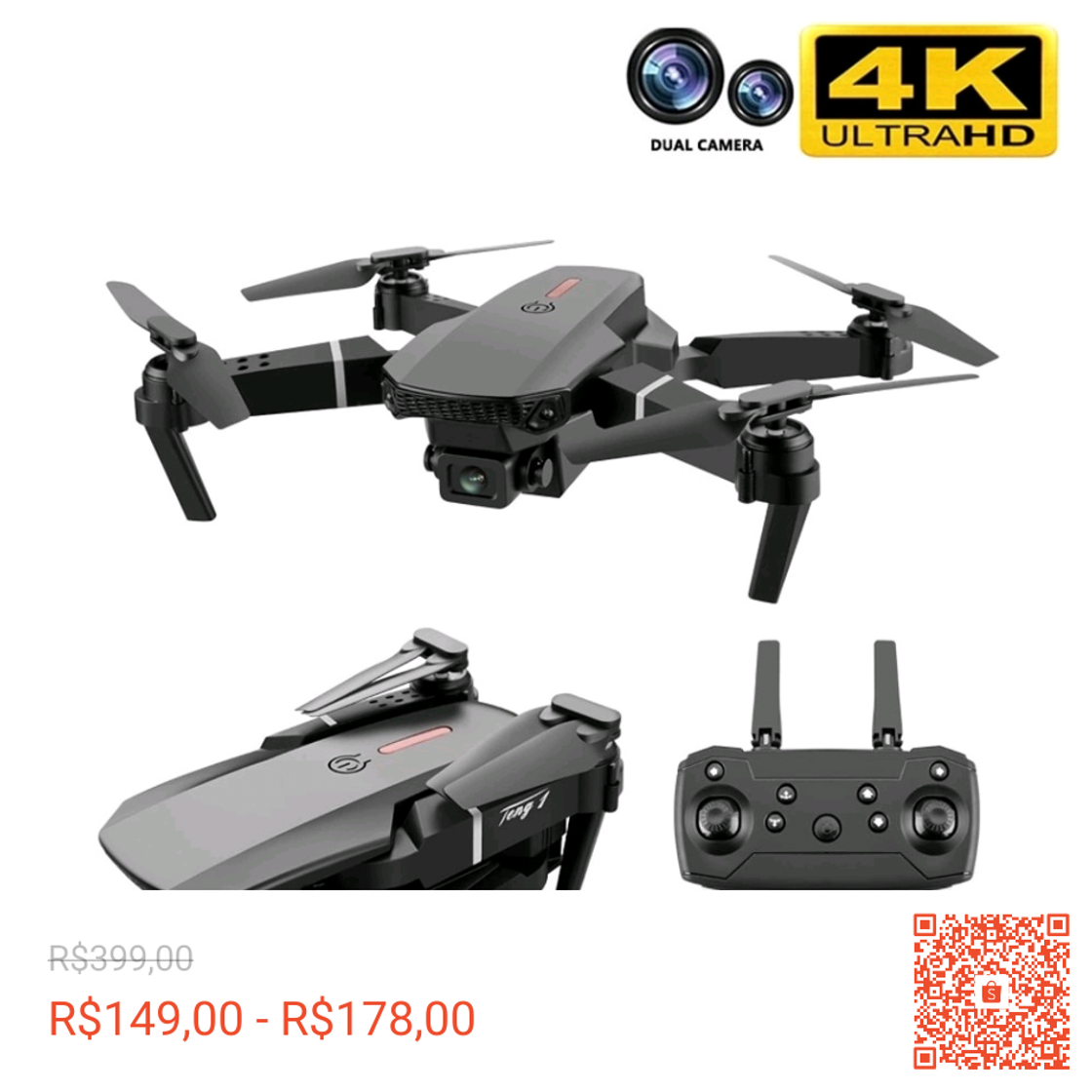 Moda Drone E88 Pro 4K HD Dual Câmera Posicionamento 1080P Wifi FPV Nova 2021 