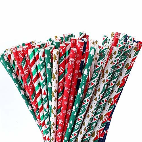 Productos 200 Piezas Pajitas de Bebida de Navidad Pajitas de Bebida de Papel