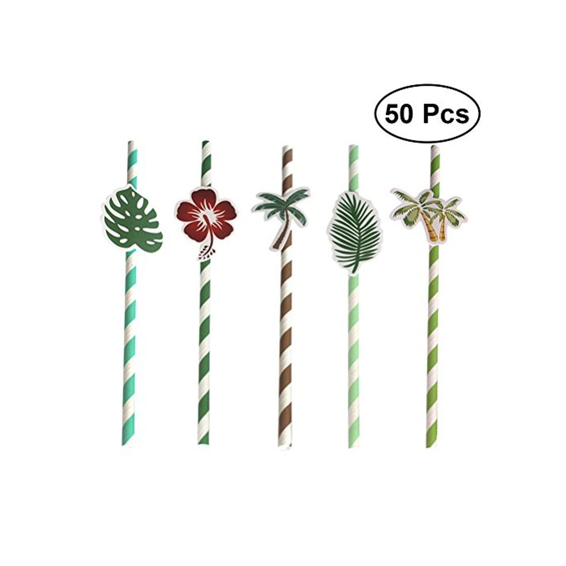 Producto LUOEM 50 unids Partido Hawaiano pajitas de Papel pajitas Decorativas Hawaianas Fiesta de Verano a Rayas pajuelas Decorativas para Hawaianas Fiesta de Verano Playa Piscina Decoraciones