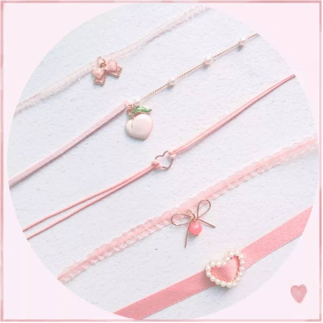 Moda Kawaii pastel pink color  softgirl necklace choker Jfashion