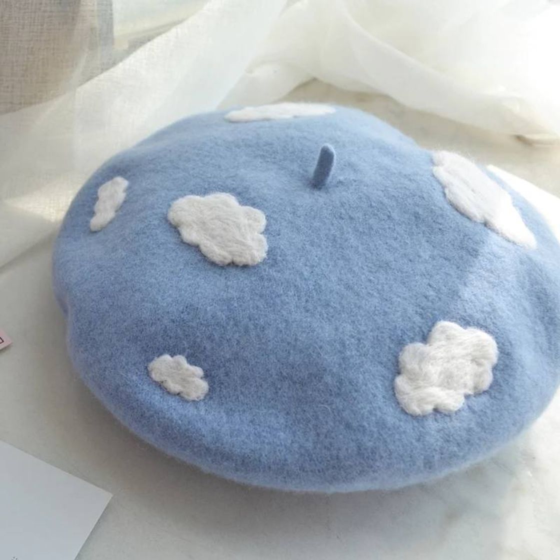 Moda Pastel blue color beret with clouds