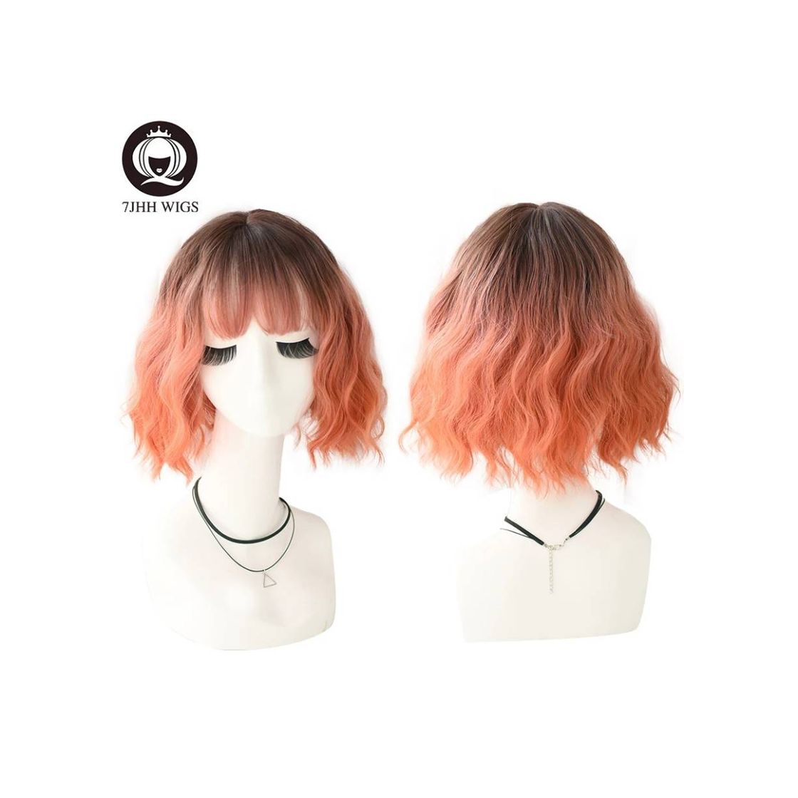 Moda Coral salmon orange ginger gradient wavy 7 queen short wig