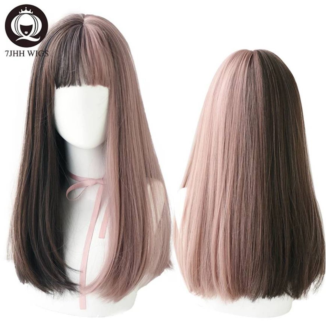 Fashion 2 colors straight with bangs natural and casual wig bicolo🌸