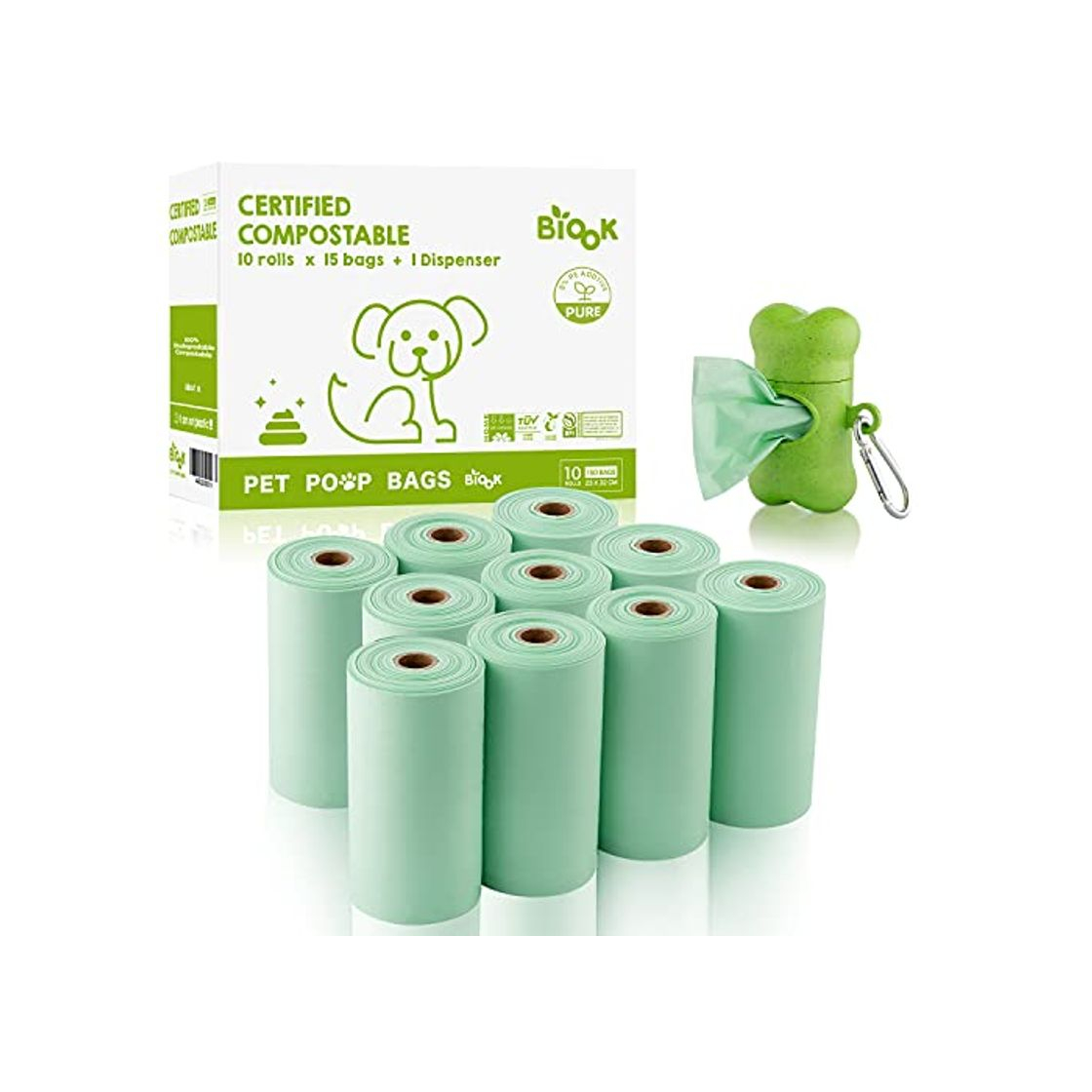 Productos BIOOK Bolsas Caca Perro 100% Biodegradable con 1 Dispensador