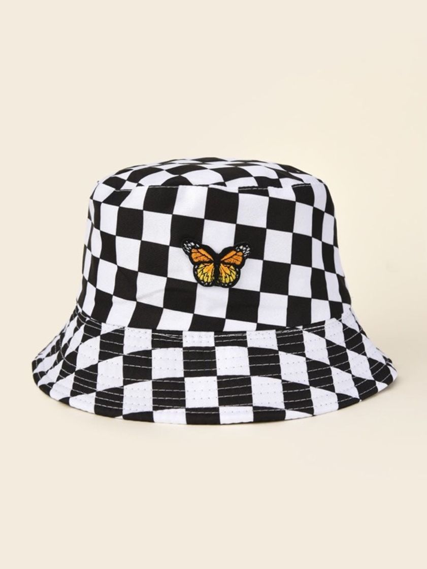 Moda Bucket Hat quadriculado borboleta 