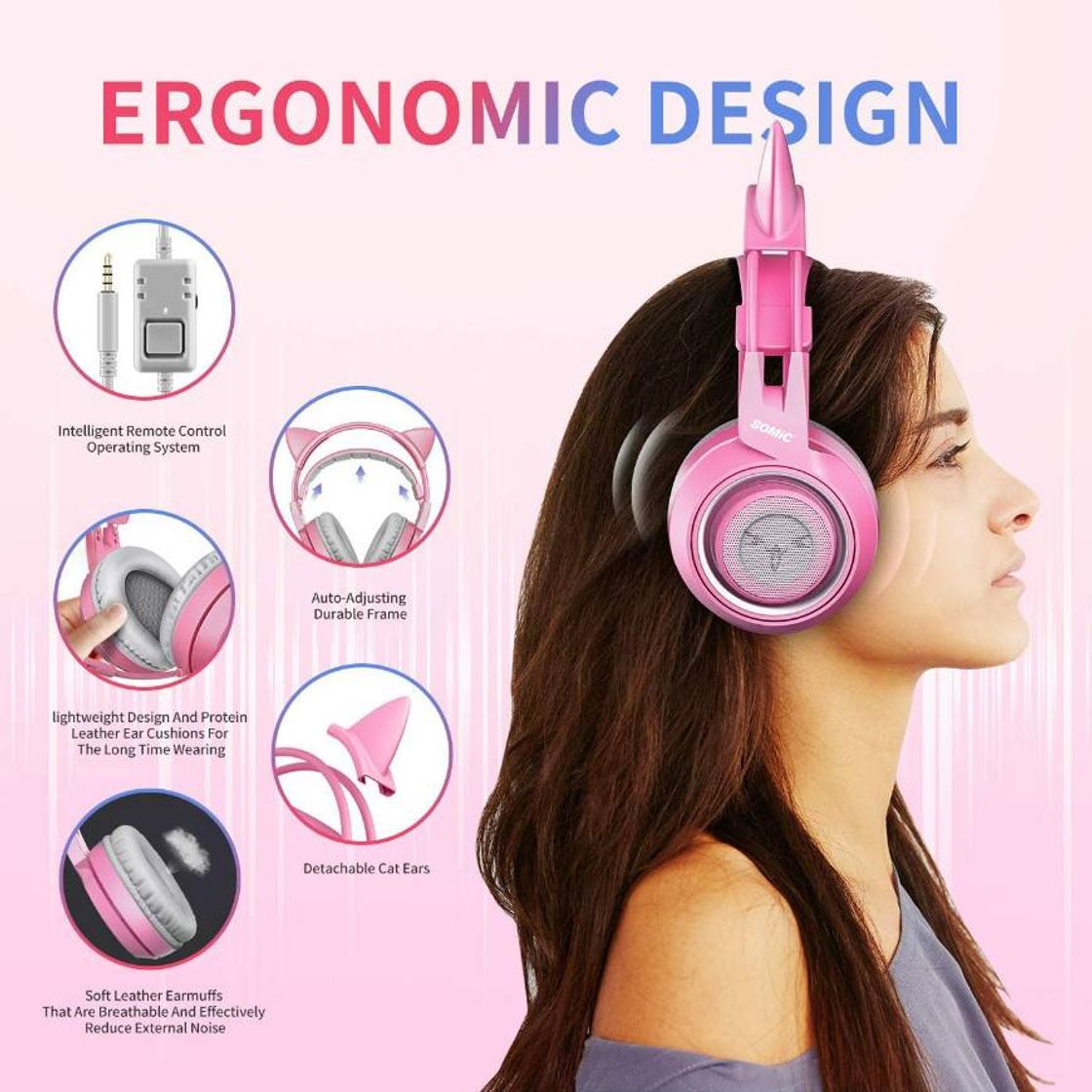 Moda Fone de ouvido feminino SOMIC G951s rosa estéreo para jogos 