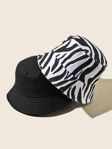 zebra and black bucket hat