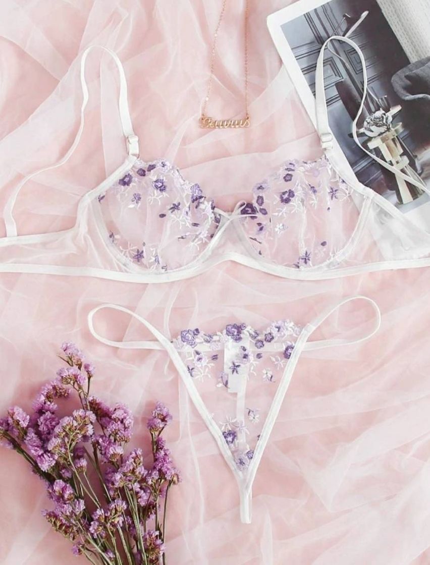 Moda Branco Bordado Floral Lingerie Sensual