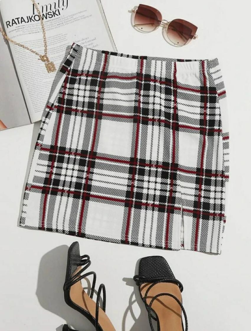 Moda Tartan Slit Hem Skirt 