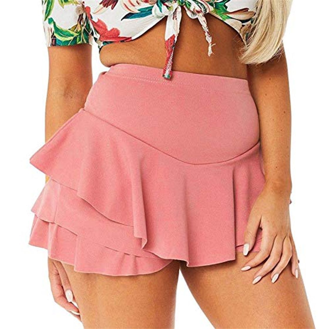 Product HOSD 2019 Mujeres Hot Casual Sexy Falda Mujeres Summer Layered Ruffled Frort Skorts Short de Cintura Alta Mini Falda