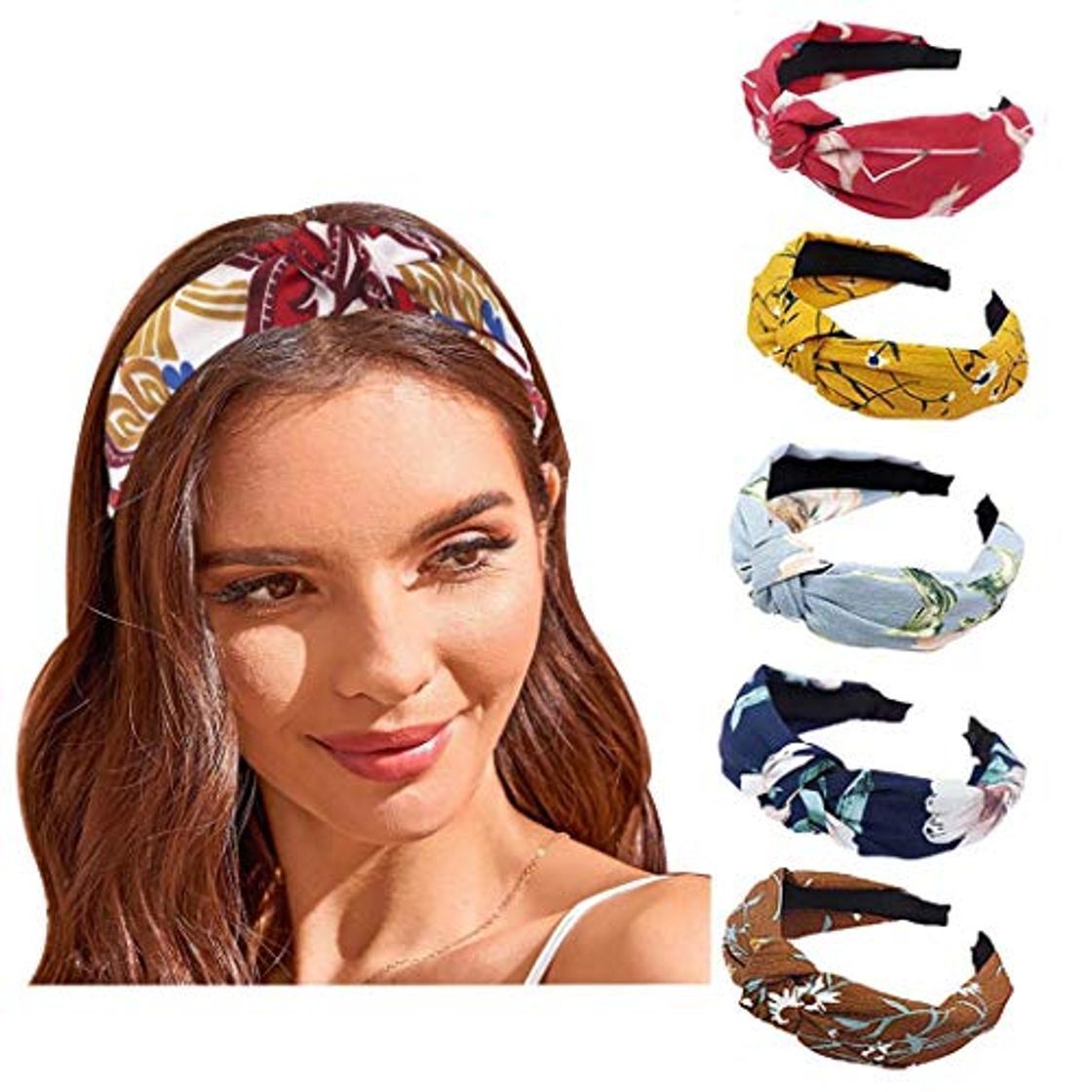 Moda Bohend Moda Mujeres Diadema extenso Flor Anudado Aro de pelo Sólido Turbante Uso diario Paquete de 6 Acessories capilares Para Mujeres Y Grils