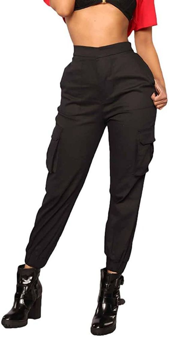 Social Pantalon Cargo Elegantes Color Sólido Retro Bolsillos 