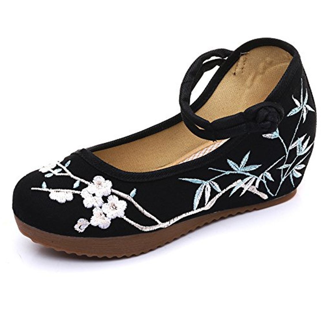 Moda Bordado Viejo de Beijing Mary Jane Cheongsam cuñas Zapatos Transpirables cuñas