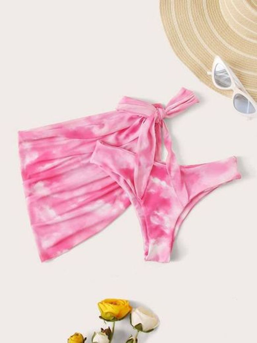 Fashion Bragas bikini tie dye con falda de playa 2 paquetes