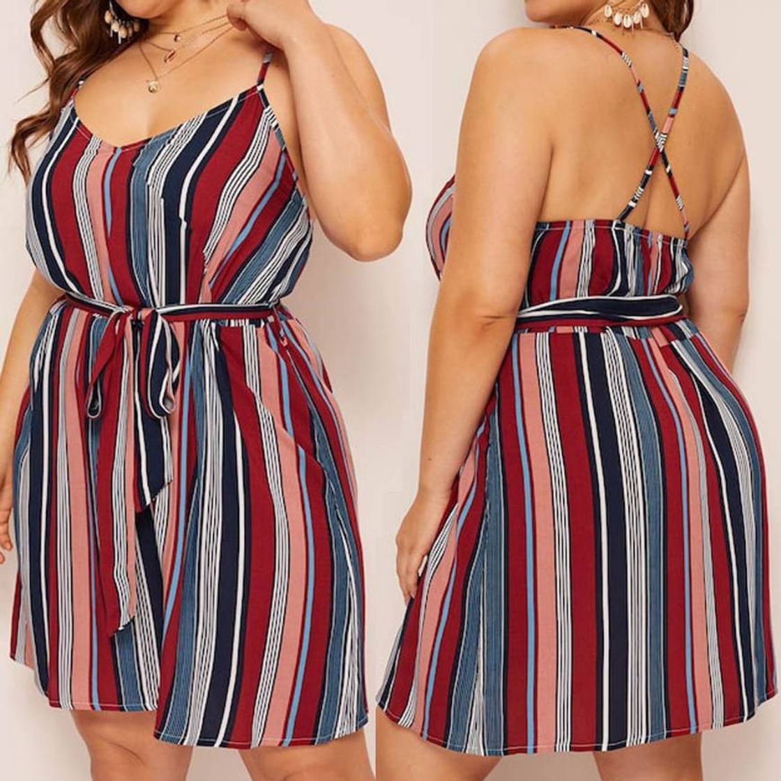 Moda Vestido Listrado Plus Size