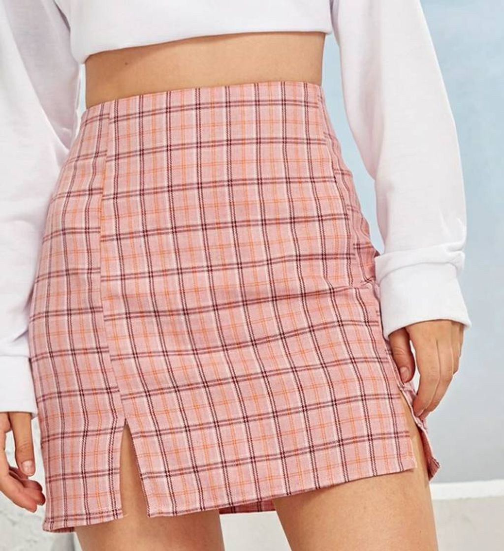 Fashion Pink plaid skirt