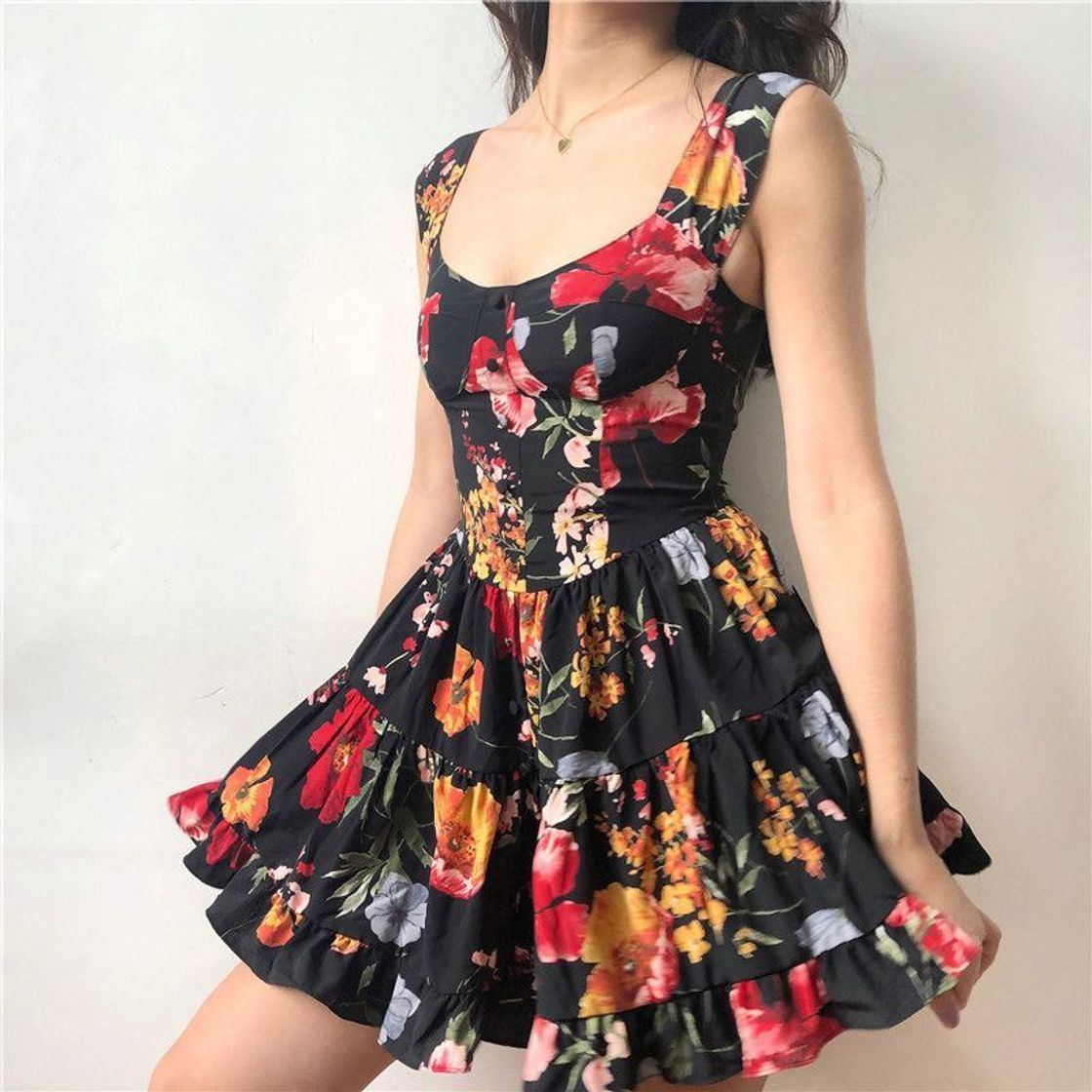 Fashion Conah - Short-Sleeve Floral Print Mini A-Line Dress