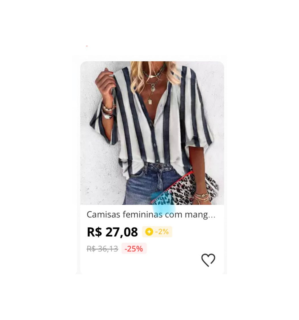 Fashion Camisa azul com botões feminina