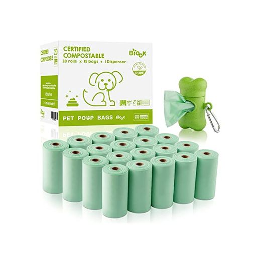 BIOOK Bolsas Caca Perro 100% Biodegradable con 1 Dispensador