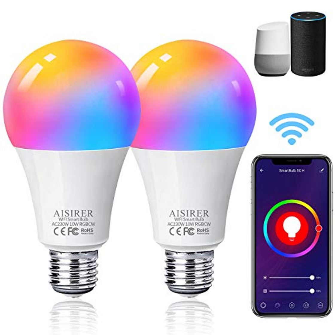 Place AISIRER Bombilla Inteligente Bombilla WiFi LED Blanco Suave 2700K+ RGBW Multicolor Compatible