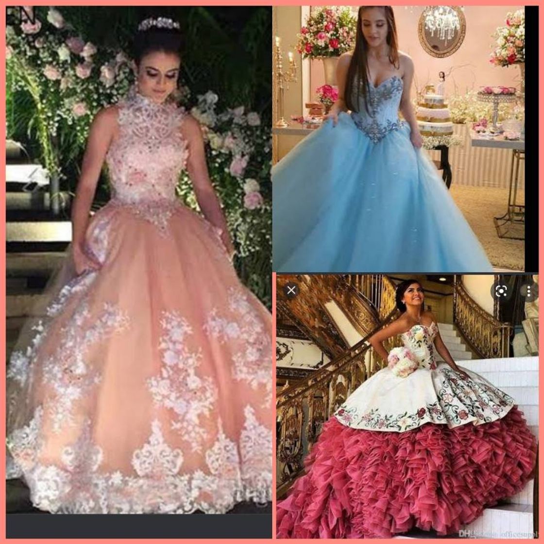 Moda XUYUDITA Vestido de Bola de Encaje Largo de Dos Piezas Rhinestones Quinceanera