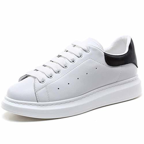 Moda Mujer Zapatillas de Deporte Plataforma Cuero Moda Zapatos Bajas con Cordones Causal