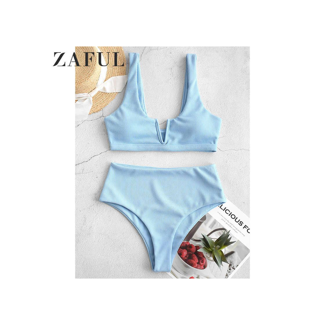 Fashion ZAFUL Mujer Sólido Tanga Corte Alto Bikini Conjuntos